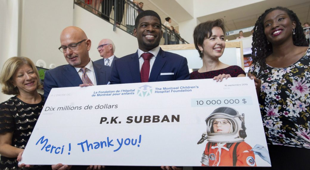 PK Subban Montreal Children's hospital donation