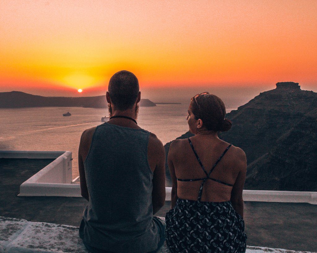Watching the sunset in Fira in Santorini