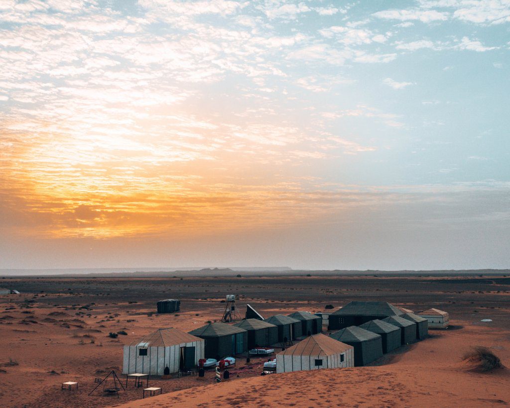 Sunrise in the Sahara Desert in Morocco.