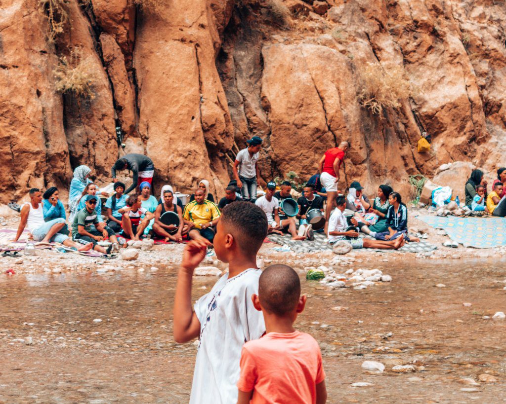 The Todra Gorge with locals by the river. Must-see in Morocco