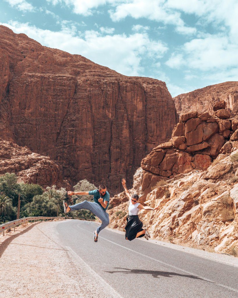 Jumping in the Todra Gorge. Must-see in Morocco