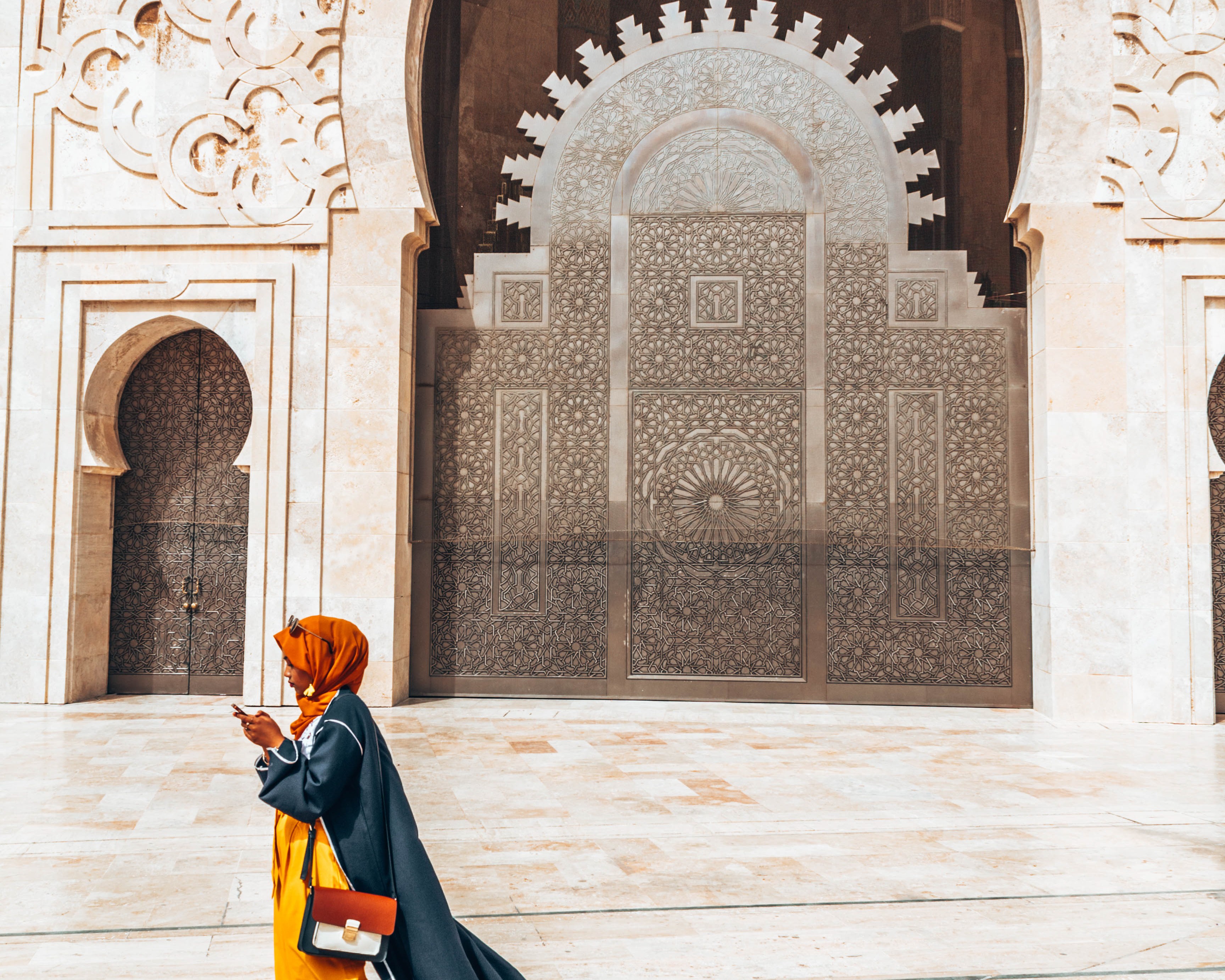 Hassan 2 mosque door casablanca morocco girl on phone