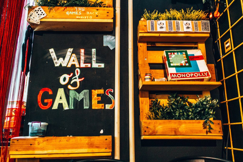 Wall of games at the Chillout hostel in Zagreb Croatia wediditourway.com