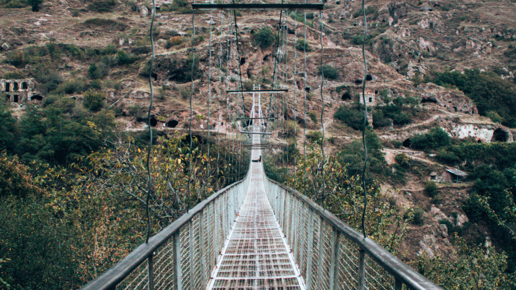 The bridge at Khndzoresk, a village built in Armenia's mountains