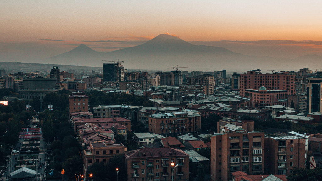 The view of Mount Ararat from Cascade in Yerevan
