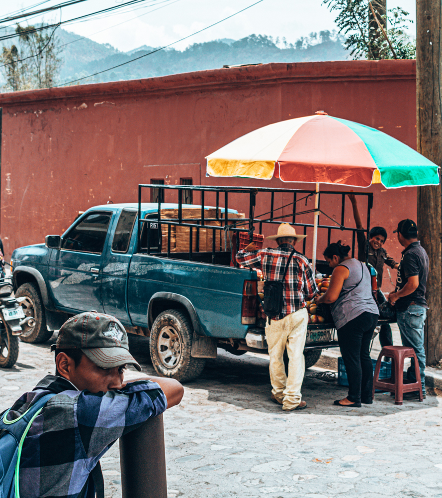 Locals selling food out of their pickup truck in Copan