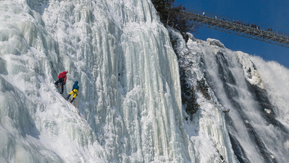 Ice climbing at Montmorency Falls Park, a great park near Quebec