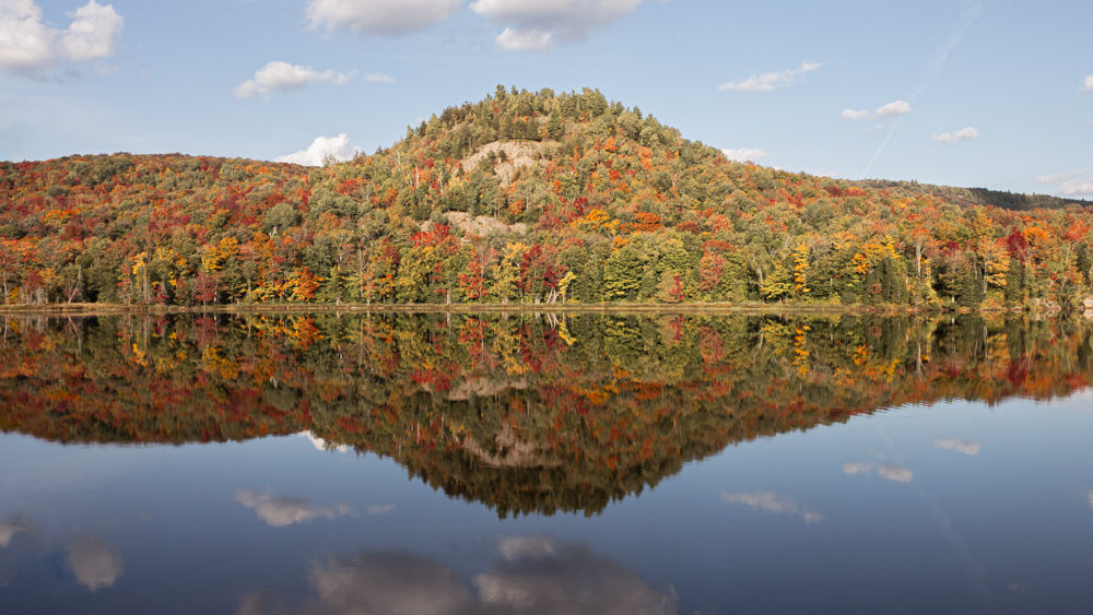 The beautiful reflection at the Mont Orford national park near Montreal