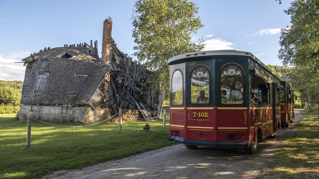 Trolleybus at Val Jalbert ghost town. A must see in the Saguenay Lac st-jean area. Best things to do in saguenay
