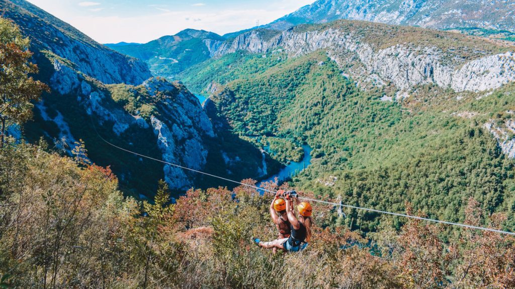 Zip-lining in the cetina canyon close to Omis, a beautiful town in Croatia