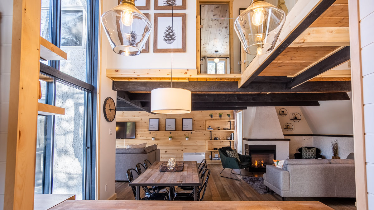 The dining area at Chalet Denmark, the newest addition to Chalets Hygge in Orford