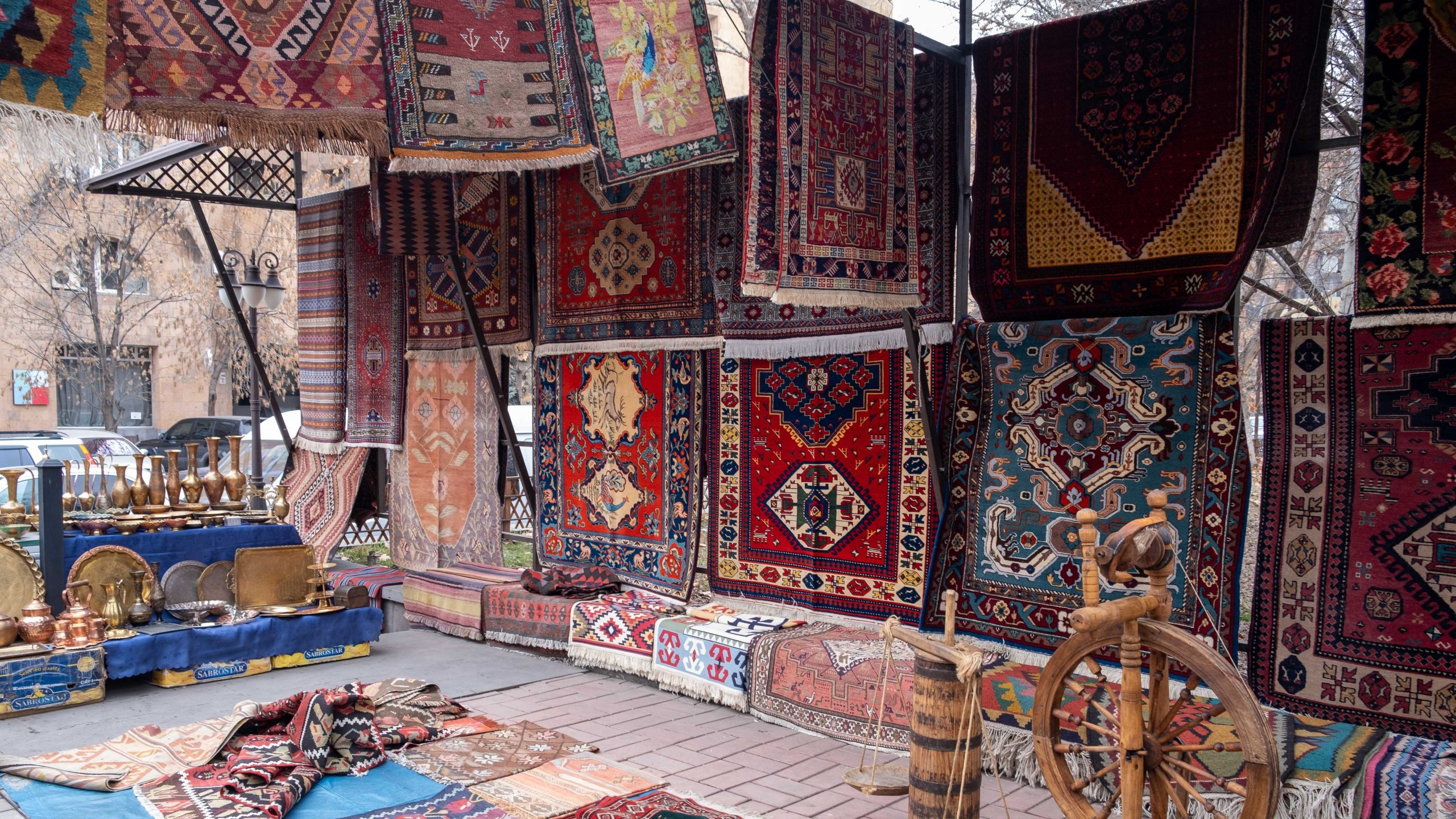Handmade carpets at Vernissage open-air market