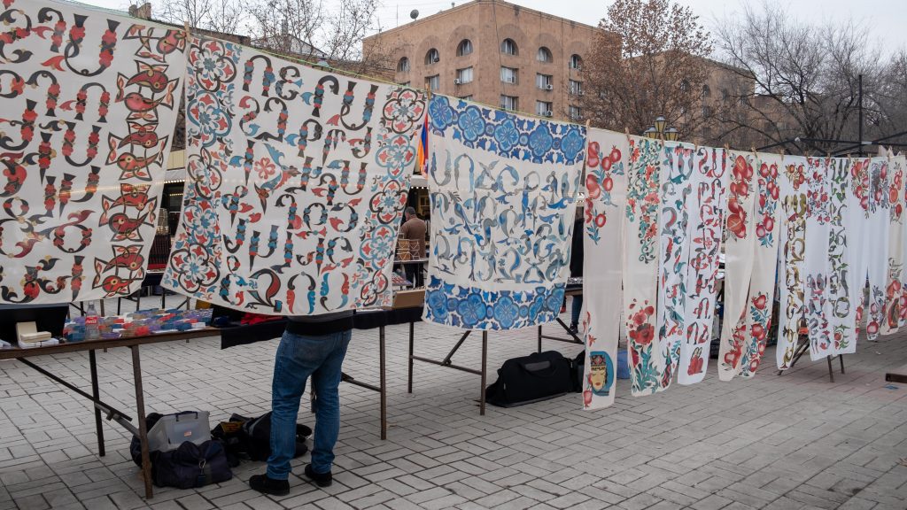 Hand-painted scarves at Yerevan's Vernissage