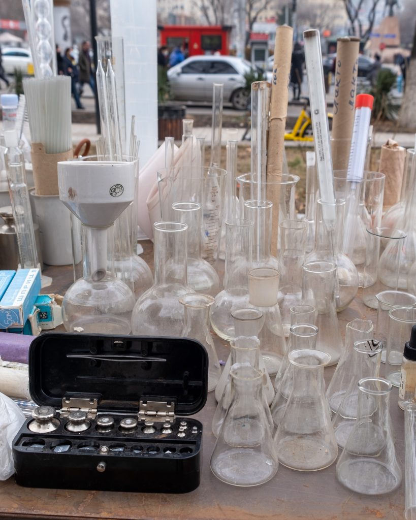 Beakers and oddities sold at Yerevan's Vernissage