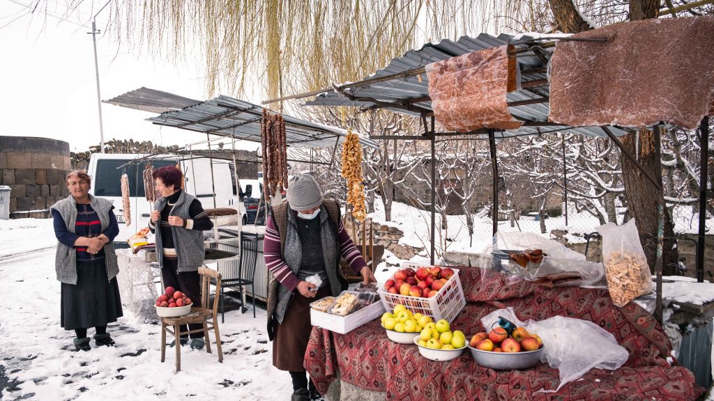 Ladies selling food at the churches in Armenia