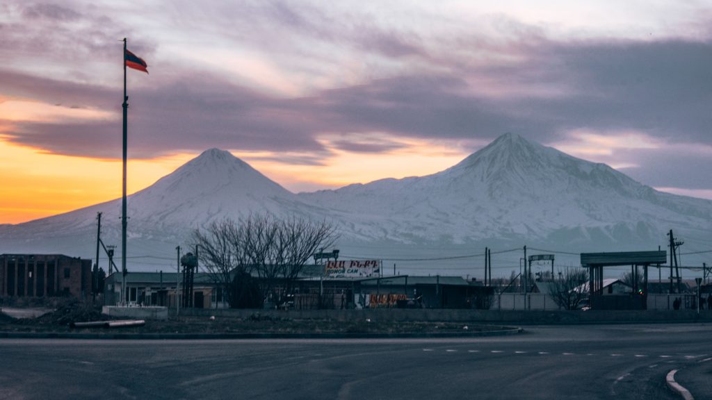 View of Ararat at sunset in Armenia
