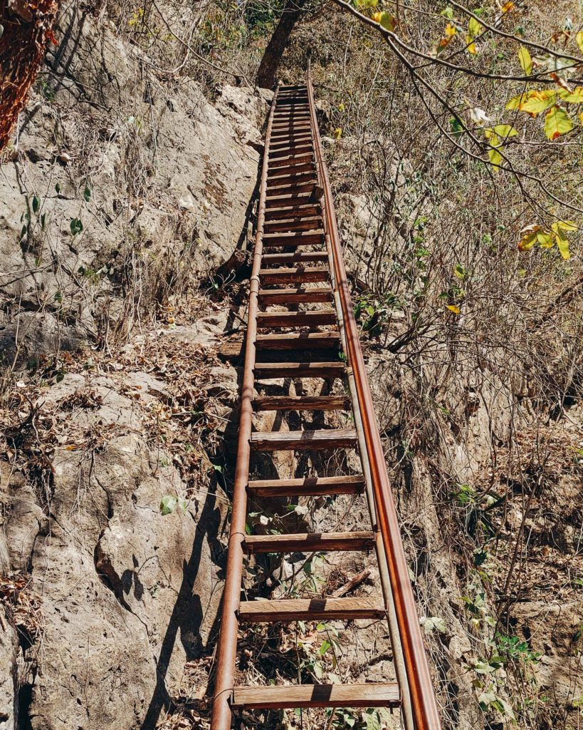 Ladders when hiking to Tamul waterfall