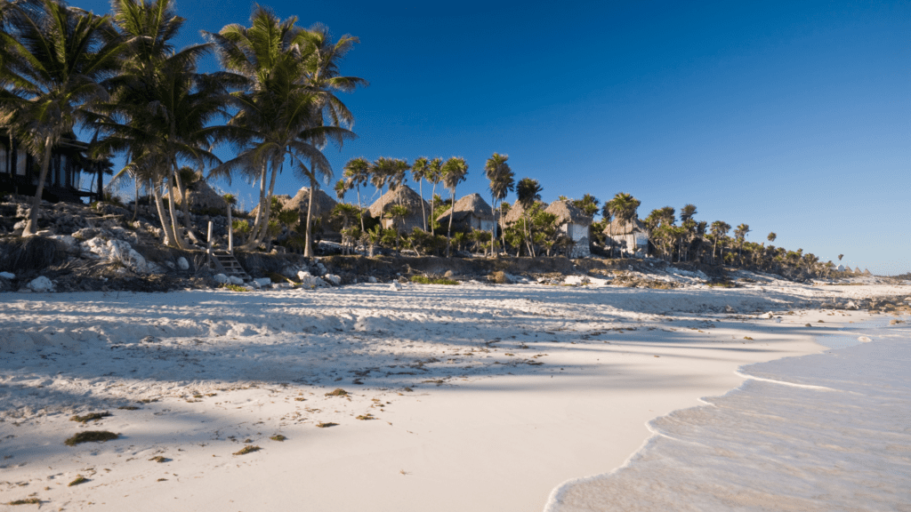 The beautiful beaches of Tulum. One of the free things to do in Tulum