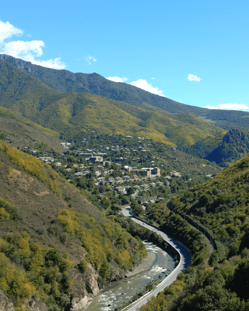 Driving in Armenia on a scenic mountain road during a self-drive trip.
