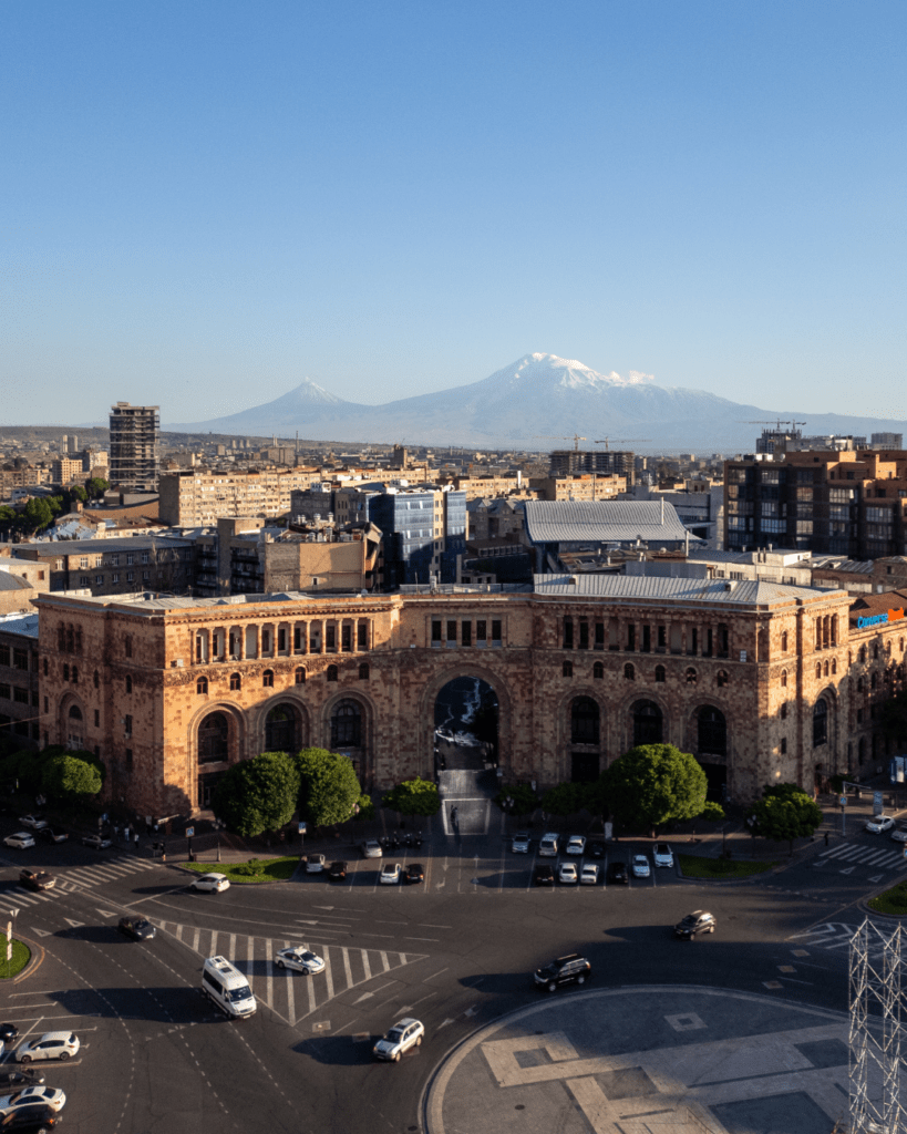 Traffic in central Yerevan, where driving can feel busier than in other parts of Armenia.